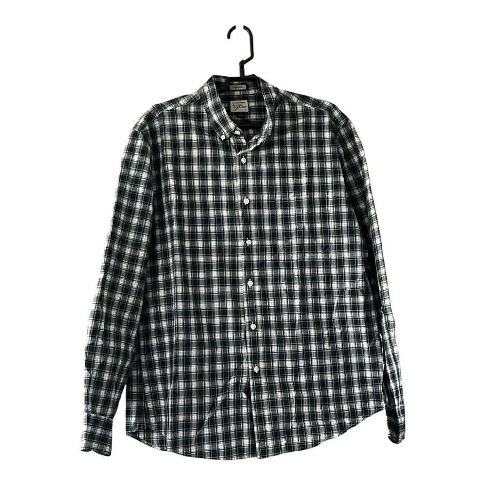 J. Crew Men's Navy/White Checkered Classic Shirt size L